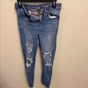 American Eagle Outfitters Women's Light Blue Ripped Skinny Jeans